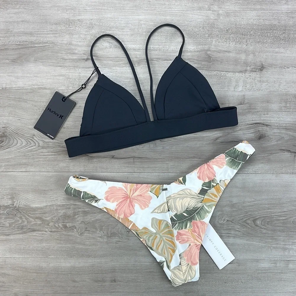 ☀️HURLEY☀️ QUICK DRY BRALETTE SURF TOP TROPIC COAST SKIMPY Reversible bikini